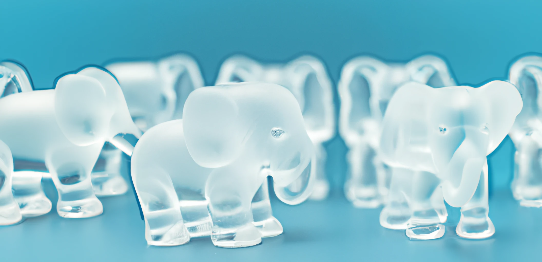 Lots of transparent elephants on a blue background.